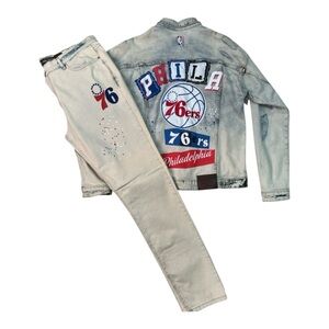 Sz Large Top 36 bottom Philadelphia 76ers Denim Jacket set 2 pieces